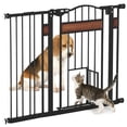 thumbnail image 1 of PawHut 29.1''-41.3'' Extra Wide Dog Gate with Cat Door for Doorways, Black, 1 of 10