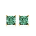 thumbnail image 3 of Rosec Jewels Princess Cut Created Green Sapphire Solitaire Stud Earrings for Women - AAAA Grade, 10K Yellow Gold, 3 of 6