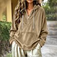 thumbnail image 2 of TFEOQRY Womens Velour Hoodie Sweatshirt with Kangaroo Pocket Button Henley Long Sleeve Loose Casual Fall Winter Top, 2 of 6
