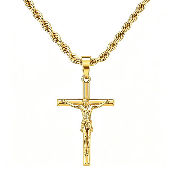 DESIGNICE Mens Cross Necklace-Goldsilver Chain,18K Gold Plated Crucifix Pendant,Jewelry Gift for Him Gold Cross Necklace for Men