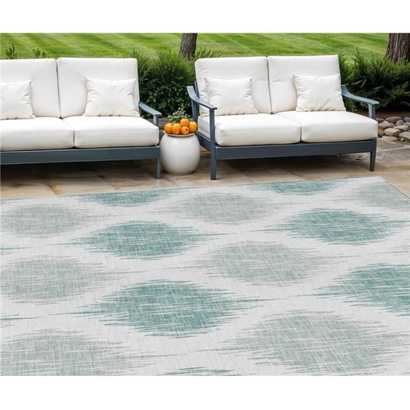 HomeRoots 589071 8 x 10 ft. Ikat Washable Indoor & Outdoor Rectangle Area Rug, Aqua, Teal Blue & Ivory