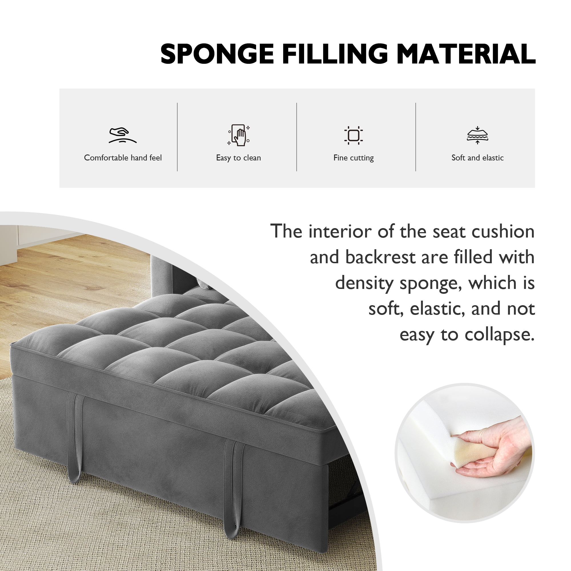AENKYO Convertible Pull-Out Loveseat Sleeper Sofa Bed for Living Room, Modern Upholstered Futon in Dark Gray