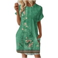 thumbnail image 1 of DPTALR Robe à Manches Courtes et Col Rond Imprimé Floral pour Femmes, Simple et Confortable, avec Poche, 1 of 6
