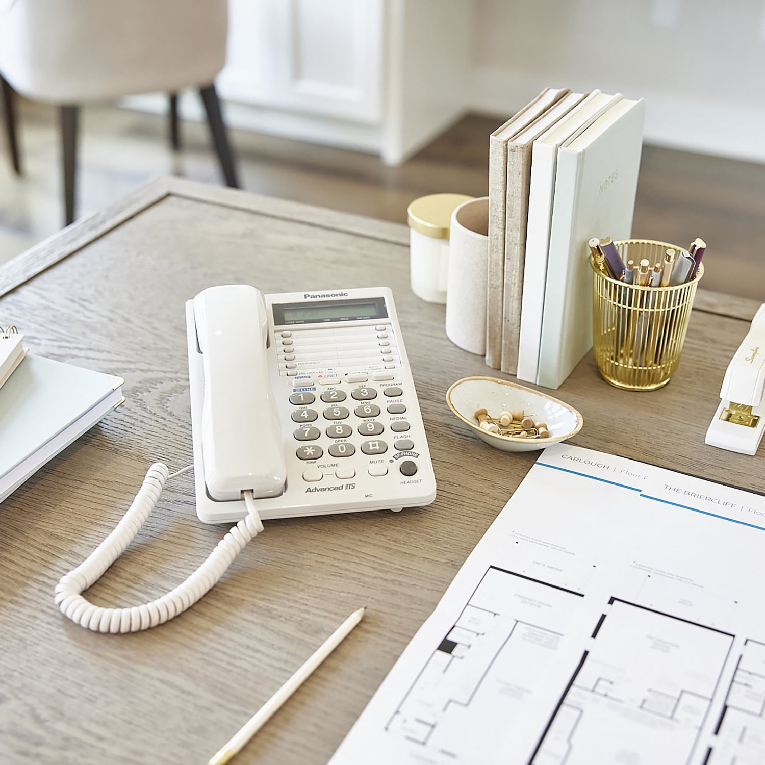Panasonic 2-Line Corded Office Phone with Speed Dial, White, KX-TS208W