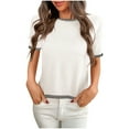 thumbnail image 2 of Womens Tops, Xunlbb Women's Loose Casual Solid Color Round Neck Knitted Sweater Short Sleeved Top ,T-shirt Tunic Tops White, 2 of 4
