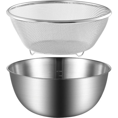 

Hemoton 1 Set of Rice Strainer Metal Egg Mixer Bowl Fruits Drain Basin Stainless Steel Vegetable Washing Basin