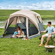 10 Person Family Cabin Tent with Screen Porch Camping Tent for Outdoor Camping Backyard Beige