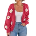 thumbnail image 2 of Lutiedan Knit Cardigans for Women Daisy Floral Open Front Cardigan Sweater Long Sleeve V Neck Fall Sweater Coats S-L, 2 of 8