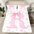thumbnail image 2 of jejeloiu Initial Letter R Full Size Sheets,Bow Knot Ribbon Bed Sheets,Pink White Sheet Sets For Kids,Breathable Bedroom Decoration,4 Pieces, 2 of 7