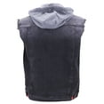 thumbnail image 2 of CS Men's Ripped Distressed Denim Jean Vest With Removable Hood (Black/Red-Buttons, L), 2 of 4
