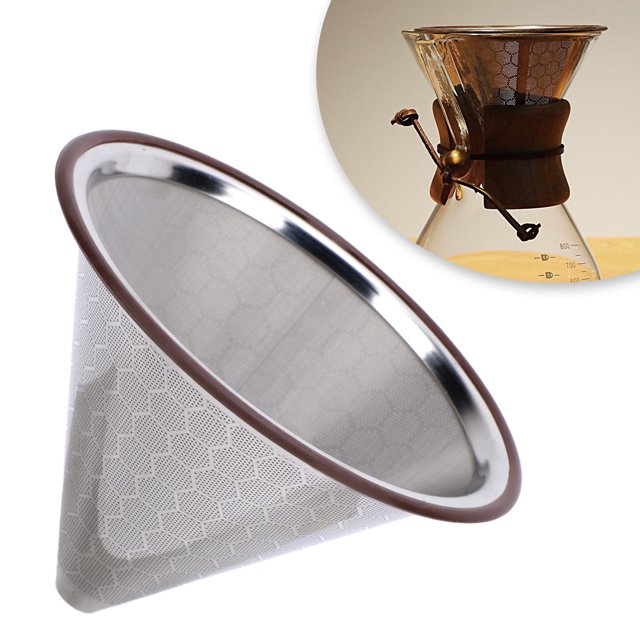 Pour Over Coffee Filter, 1 To 3 Cup Metal Cone Coffee Filter Rubber Heat Insulation Loop Stainless Steel for Cafe