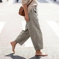 thumbnail image 5 of Cropped Linen Barrel Pants for Women Drawstring Wide Leg Cotton Capris 2026 Casual Summer Boho Baggy Palazzo Trouser Light Gray XL, 5 of 6