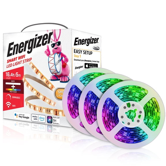 Energizer Connect EOS2-1001-WHT Smart Multicolor LED Light Strip, 16.4 Feet, 3 Pack