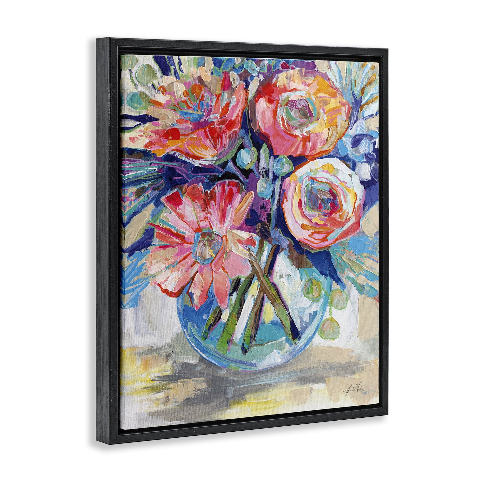 Stupell Industries Harpers Bouquet Flowers Plants & Flowers Painting Black Floater Framed Canvas Art Print Wall Art, 17 x 21