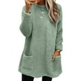 thumbnail image 1 of LUXUR Women Fuzzy Fleece T Shirt Loose Work Tops Green S, 1 of 2