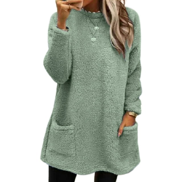LUXUR T-Shirt en Molleton Doux pour Femmes, Ample, Vert, P