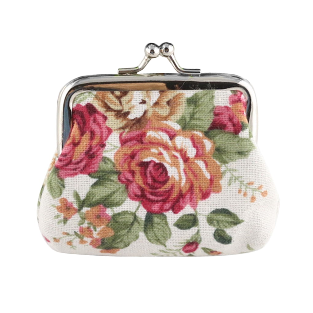 Bunny Rabbit Floral Flower Coin Purse Buckle Vintage PU Pouch Kiss-lock Wallet for Women Girl