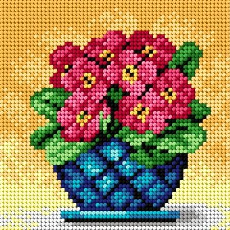 UPC: 5908228973753 | Needlepoint canvas for halfstitch without yarn Bouquet of Primroses in a Blue Vase 2251D – Printed Tapestry Canvas