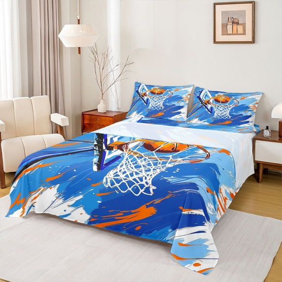 Castle Fairy Sport Basketball Twin Sheet Sets 3pcs for Kids Teens Adults,Ball Gamer Twin Fitted Sheet Microfiber,Abstract Graffiti Splash Breathable Flat Sheet,Microfiber Bedroom Decor