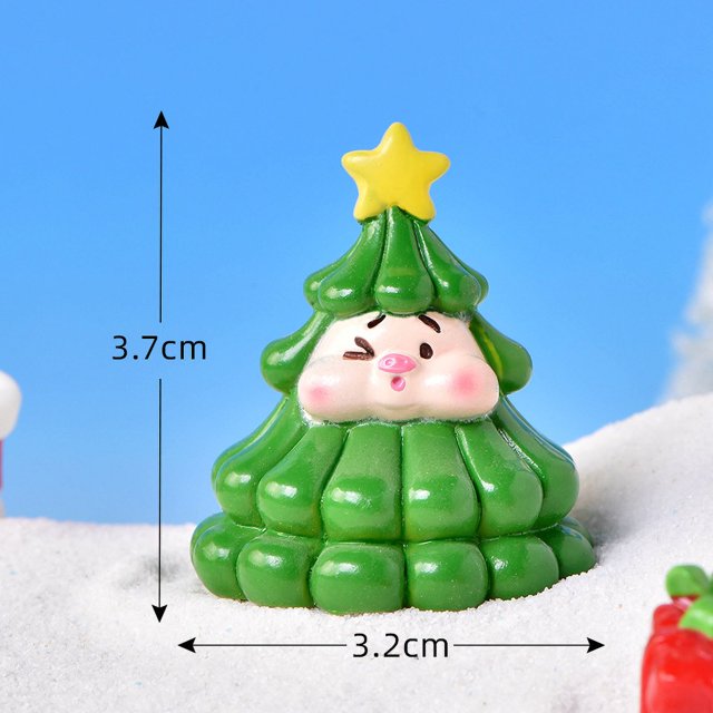 Dibujos animados de animales de Navidad, cerdo, muñeco de nieve, árbol de Navidad, adorable pato, micro paisaje, adornos de nieve para árbol de Navidad, accesorios de bola de cristal