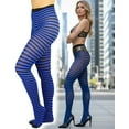 thumbnail image 3 of ToBeInStyle Women's Colorful Opaque Striped Tights Pantyhose Stocking Hosiery - Black/Royalblue - One Size, 3 of 7