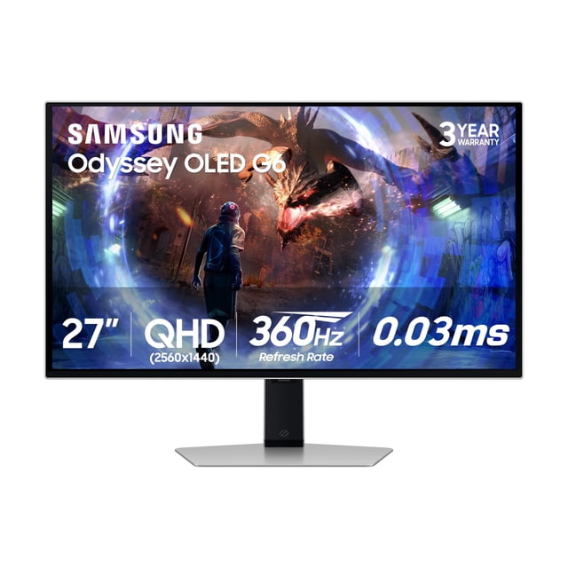 SAMSUNG 27" Odyssey OLED G6 (G60SD) QHD 360Hz 0.03ms freesyncTM Monitor de Juegos Premium con Elegante Diseño de Metal