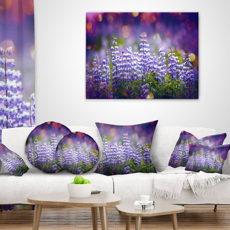DESIGN ART Designart Blue Lupin Flowers on Blue Background Flower Throw Pillow 16 in. x 16 in. Small Walmart