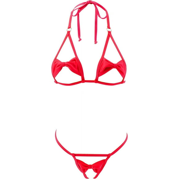 RRYLO Micro String Bikini Slutty Crotchless Extreme Bikinis Sexy Exotic Mini Gstring Thong Swimsuit Skimpy Bathing Suit 17119-red One Size