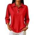 thumbnail image 2 of Polo Shirts for Women 3/4 Sleeve Dressy Button Down Collared Lightweight Daily Work Shirts Red L, 2 of 9