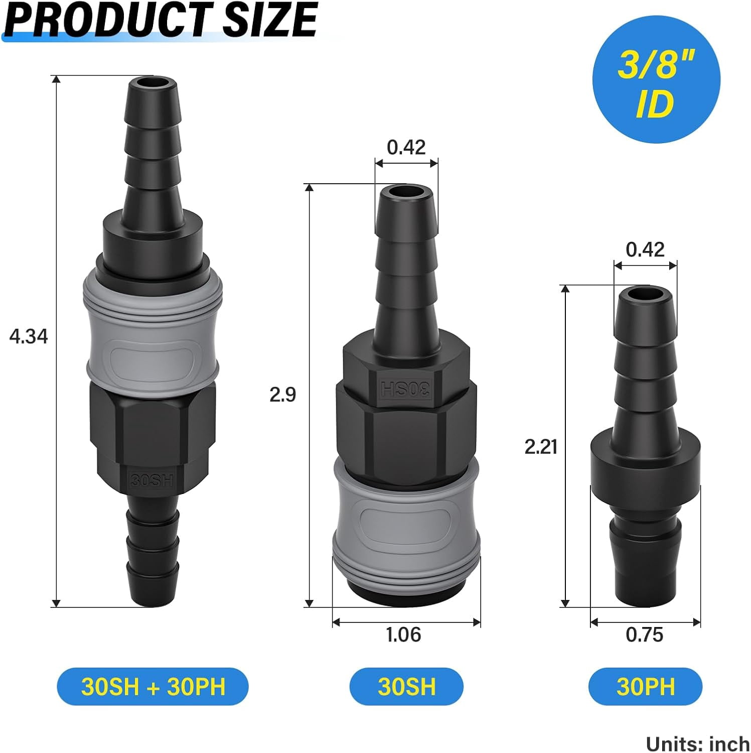 MKEUDQ-3/8"ID C Type Quick Disconnect Set,Pneumatic Quick ConnectorQuick Connect CouplerAir Connector Pneumatic Fittings SH+PH30 (Pack of 2)