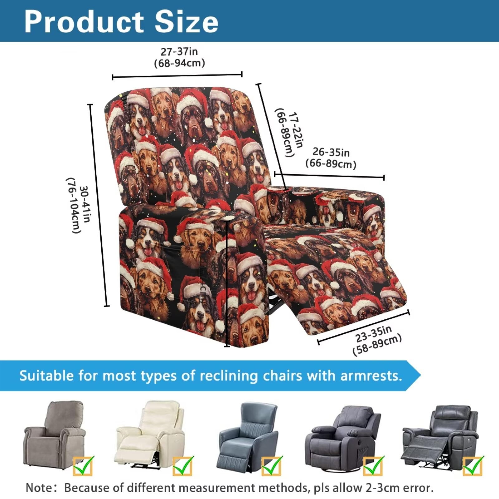 Yuyamidu Christmas Reclining Chair Covers 4 Pieces Dachshund Recliner Sofa Slipcovers with Pocket Breathable Lazyboy Cover for Recliner Chair Gift for Housewarming