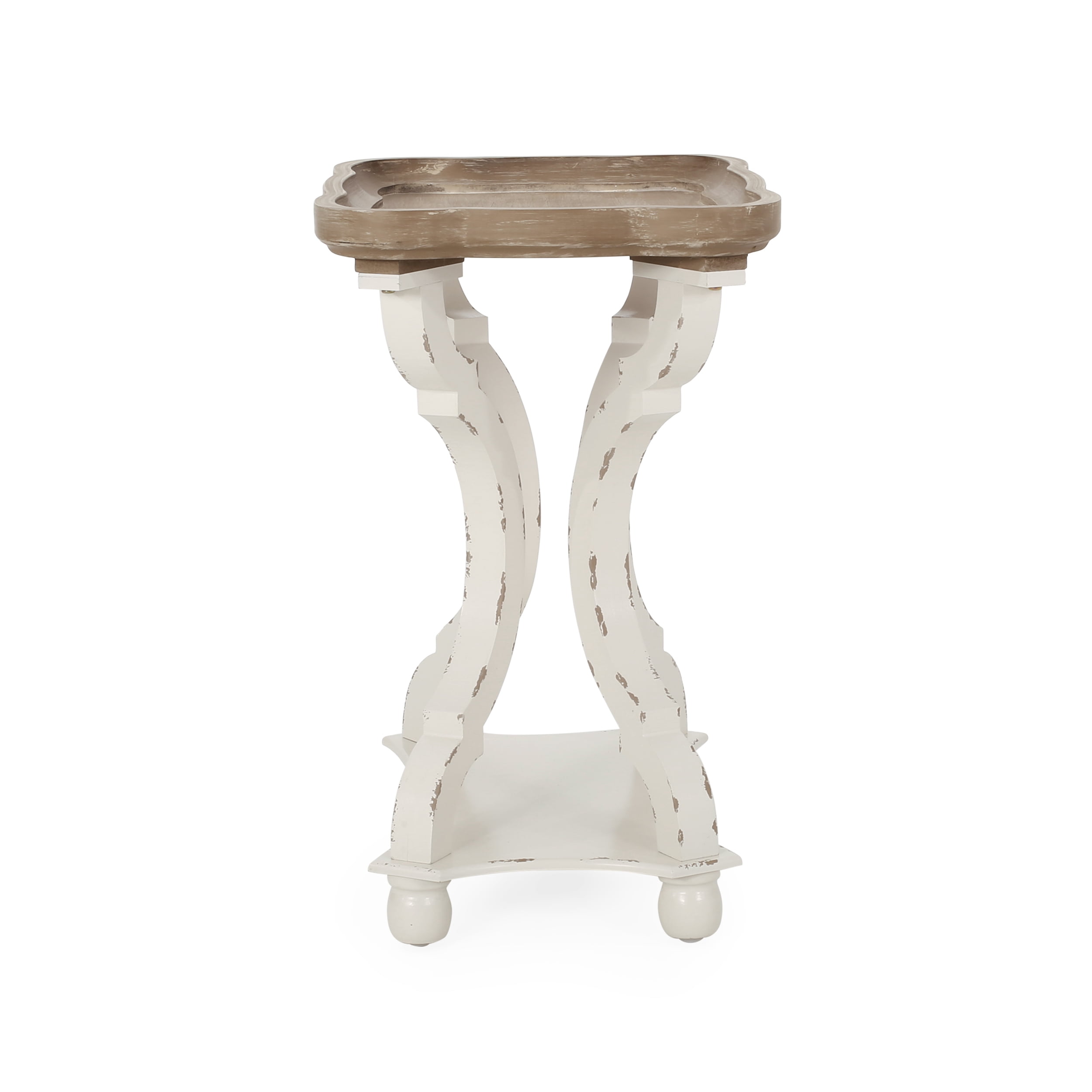 Noble House Noble House Ariyaan Fir Wood Accent Table, Distressed White, Natural
