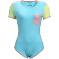 thumbnail image 5 of CutiePlusU Cotton Button Crotch Bodysuit Adult Romper Onesie Pajamas Splicing Style Blue M, 5 of 5