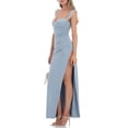 thumbnail image 4 of FAROOT Femmes Robe Longue Slip Slim Fit Plissé Cou Mouche Manche Côté Fente Cravate Croisée Robe Appropriée pour Date Party Club, 4 of 7
