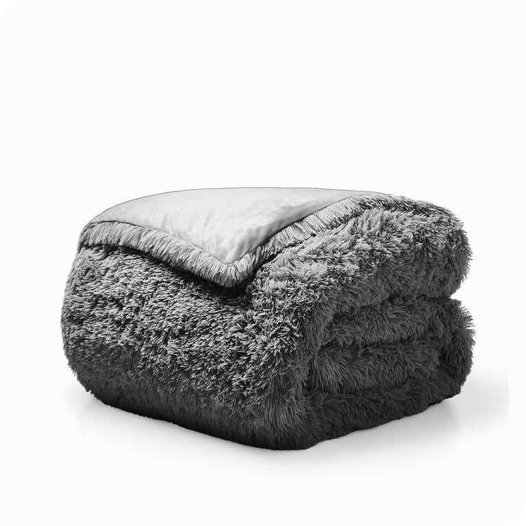 Bare Home Shaggy Faux Fur Duvet Cover, Queen, Gray photo 6