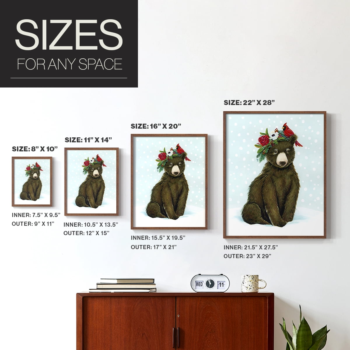 Winter Woodland Creatures with Cardinals I Framed Print - Solid Wood in Single Picture Frame Solid Wood 2 Framed Print