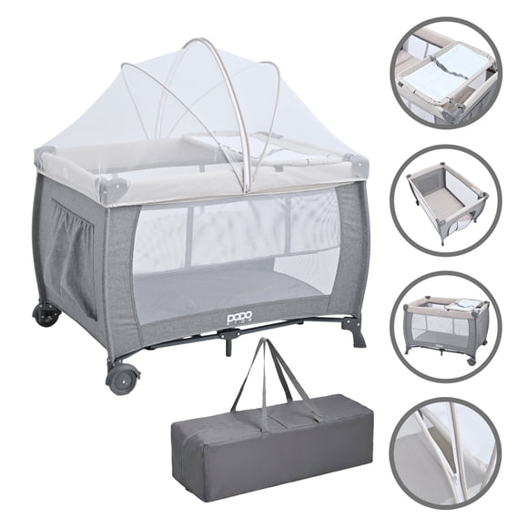 Cuna Corral Dodo Baby Lumi Con Cambiador Y Mosquitero Beige