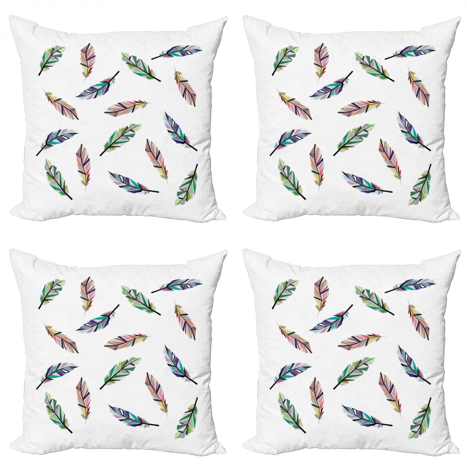 Feather Throw Pillow Cushion Case Pack of 4, Illustration of Repetitive