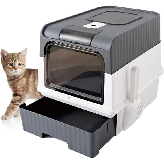 Enclosed Totally Cat Litter Box, Kitty Litter Box with Lid, Anti-Splashing Easy to Clean Drawer Type Tray, Premium Covered Kitten Litter Box, Front Entry Top Exit, 18.5x14.4x13.4 Inches