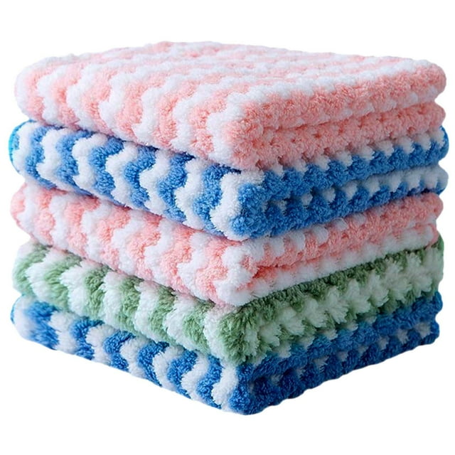 5pcs Kitchen Dish Cloths - Soft Coral Fleece, Absorbent, Reusable, Washable, for Cleaning Dishes, Cups, Stoves