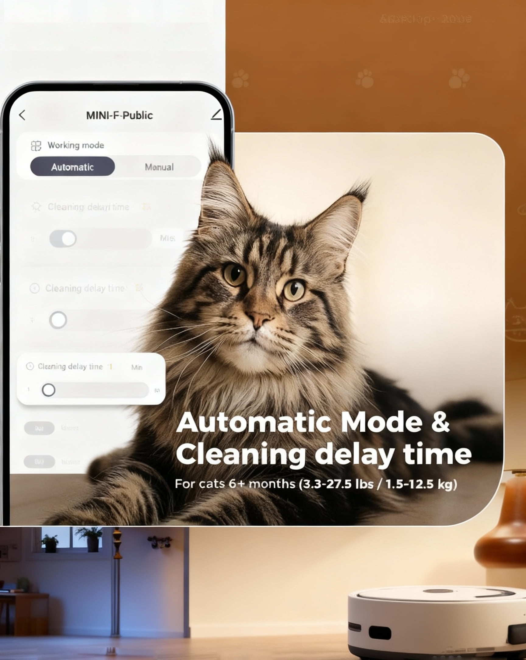 Automatic Open-Top Self-Cleaning Cat Litter Box -App Control, Safe Alert, Smart Health Monitor, Includes 2 Liners & Mat, Multi-Cat Friendly, Champagne
