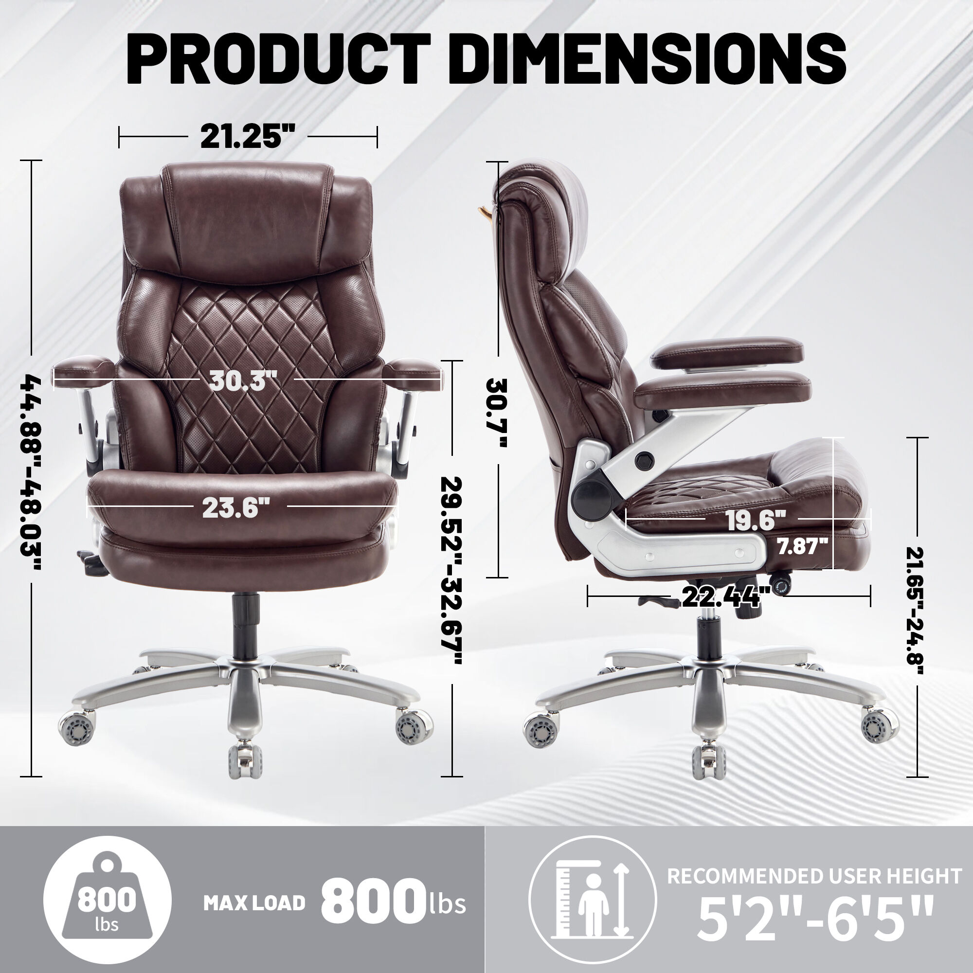 800LBS High Capacity Office Chair for Various Body Types with High Back, Wide Seat and Adjustable Lumbar Support, Computer Desk Chair with Multi-Angle Adjustable Flip Arms for Home Office
