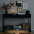 thumbnail image 3 of Modern Black Console Table with Smart Foot-Sensor Light, 2 Drawers and Open Shelf, Narrow Entryway Sofa Table with Gold Handles Living Room, 3 of 8