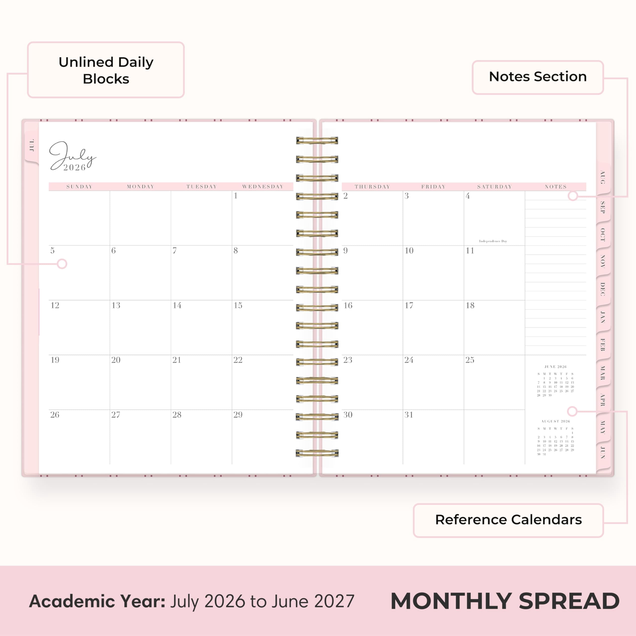 Blue Sky Rachel Parcell 2026-2027 Daily and Monthly Academic Year Planner Calendar, July 2026 - June 2027, 7" x 9", Laminated Cover, Wirebound, Storage Pocket, Includes Stickers, Laine Pink