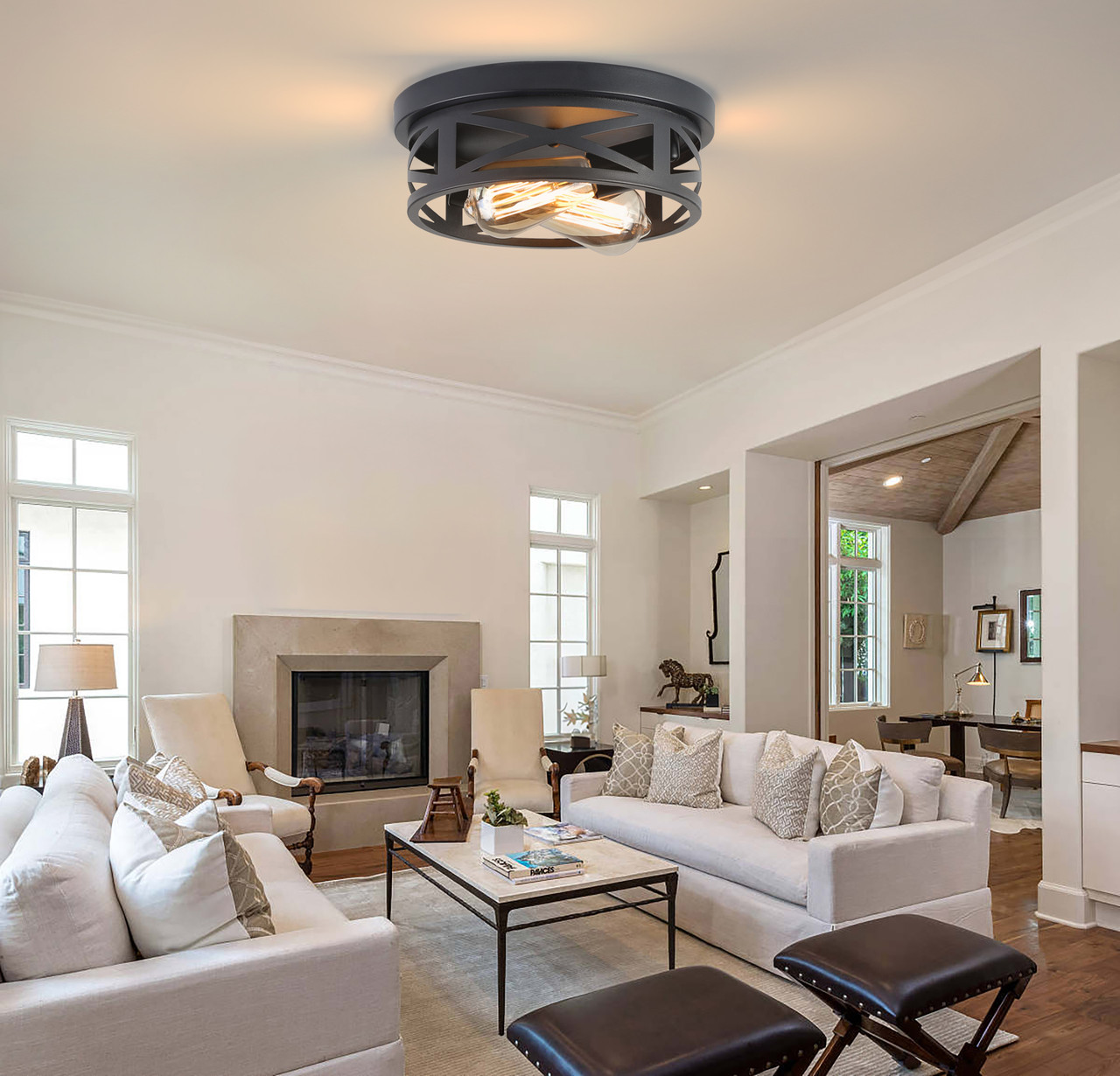 GCGAFUL Farmhouse Black Flush Mount Ceiling Light, 2-Pack photo 5
