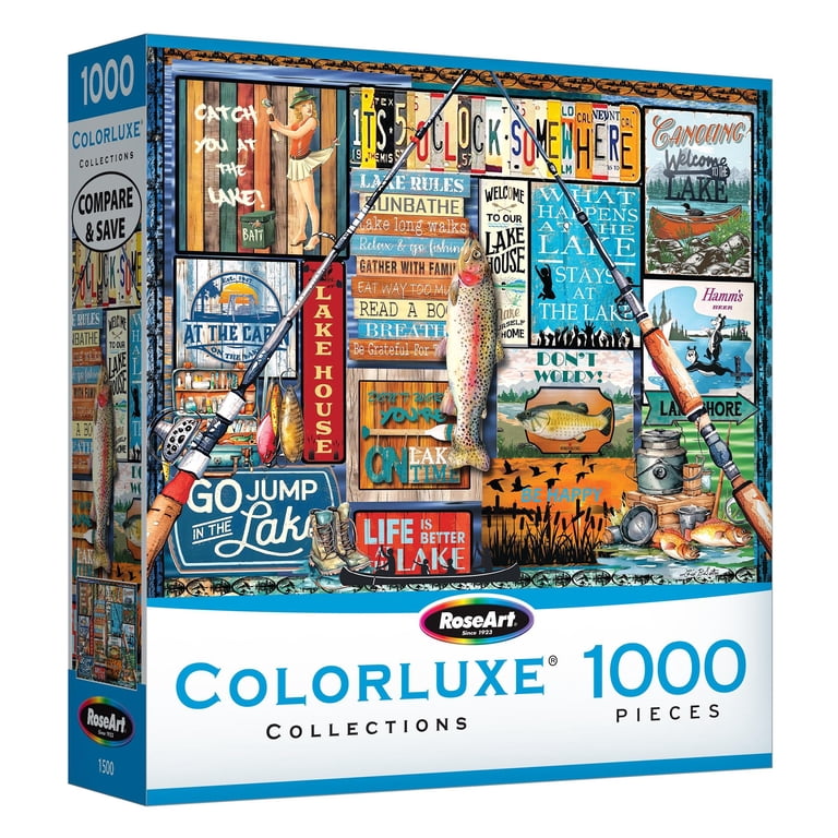 RoseArt Colorluxe 1000-Piece Rustic Fishing Lake Signs Adult