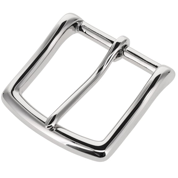 B1049 Nickel Plate, Heel Bar Buckle, Solid Brass-LL, 1-1/2"