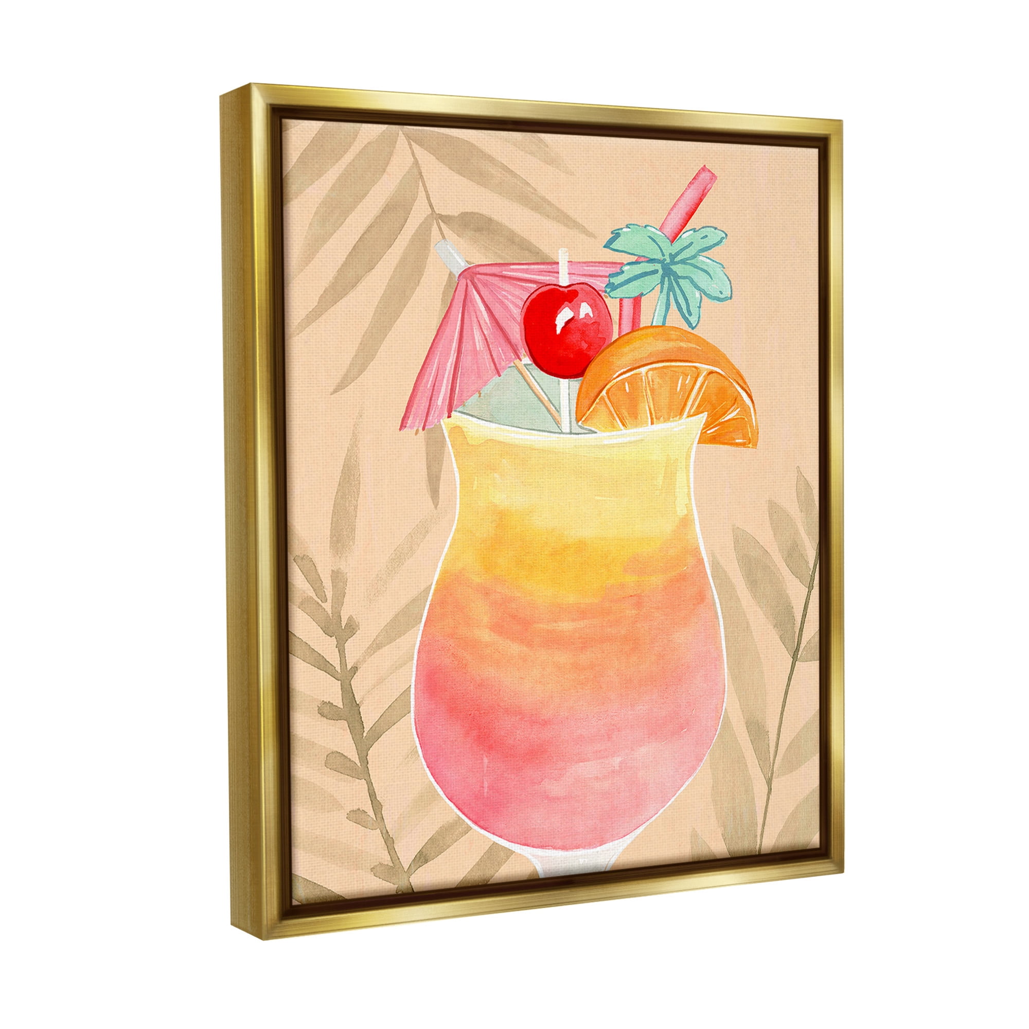 Stupell Industries Tropical Mixed Drink Food & Beverage Painting Gold Floater Framed Canvas Art Print Wall Art, 17 x 21