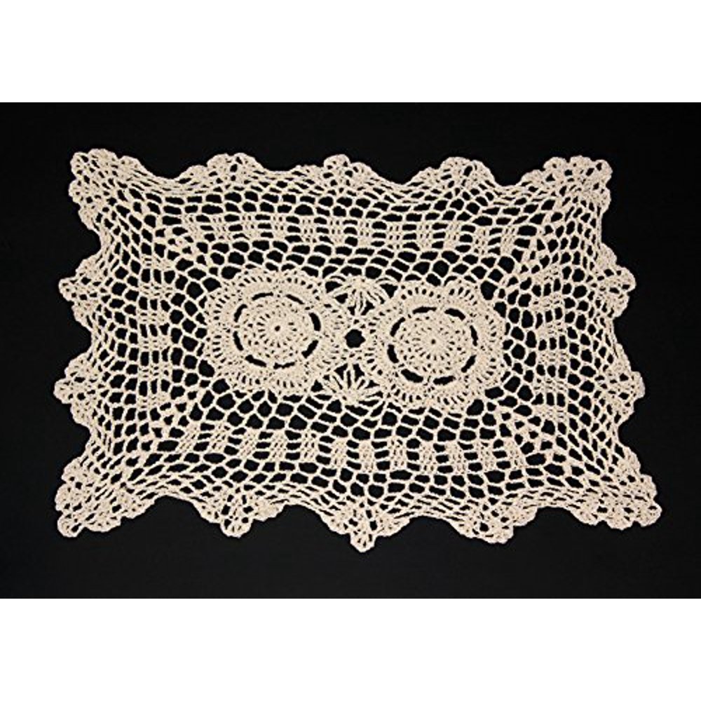 Handmade Crochet Lace Cotton Traycloth Placemats, Set of 4, 10"x14