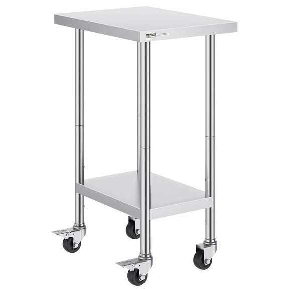 Stainless Steel Work Table 24 x 18 x 38 Inch, with 4 Wheels, Heavy Duty Food Prep Worktable for Commercial Kitchen Restaurant, Silver 3 Adjustable Height Levels